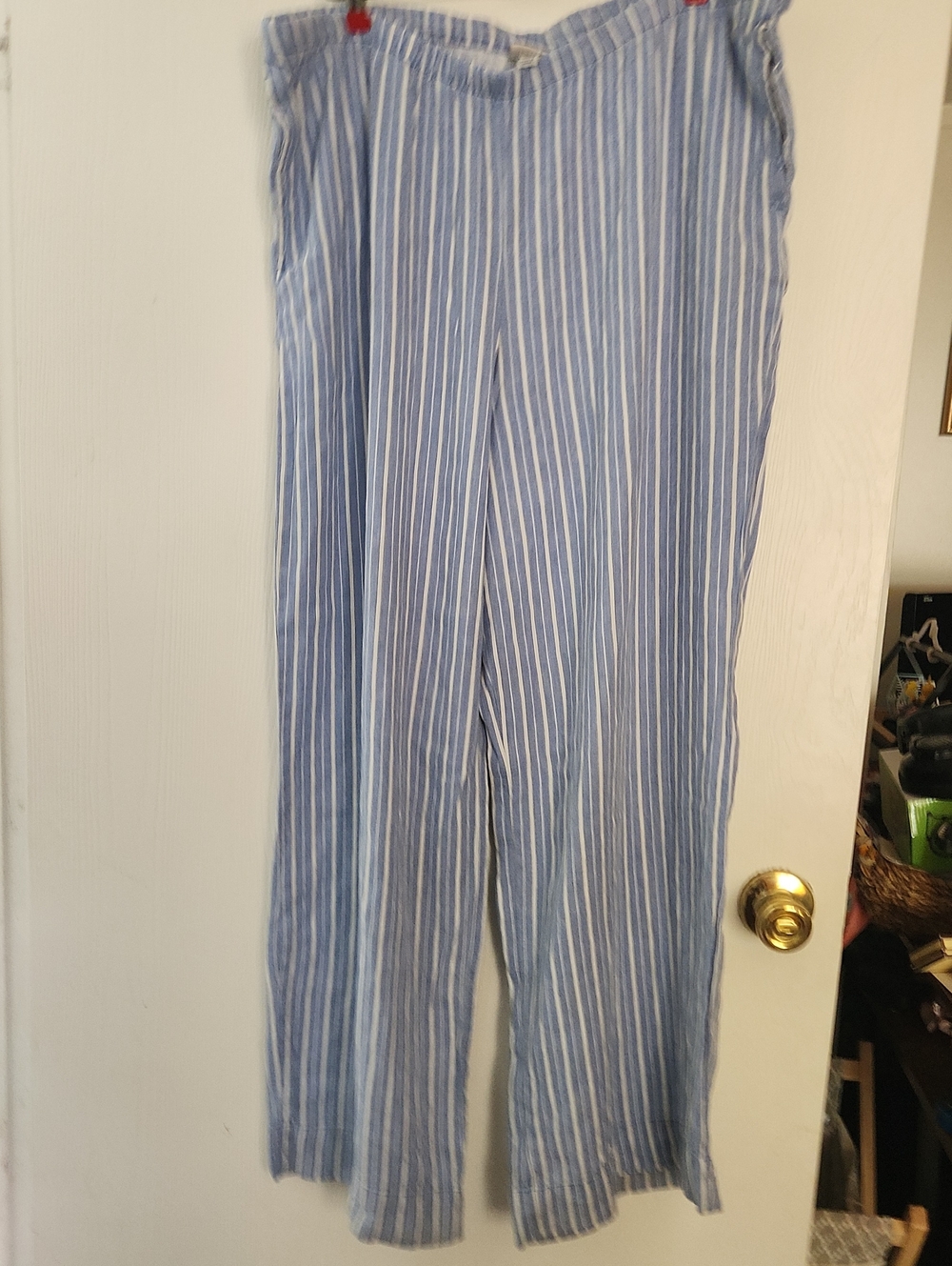 Women's Blue & White Striped Casual Pants